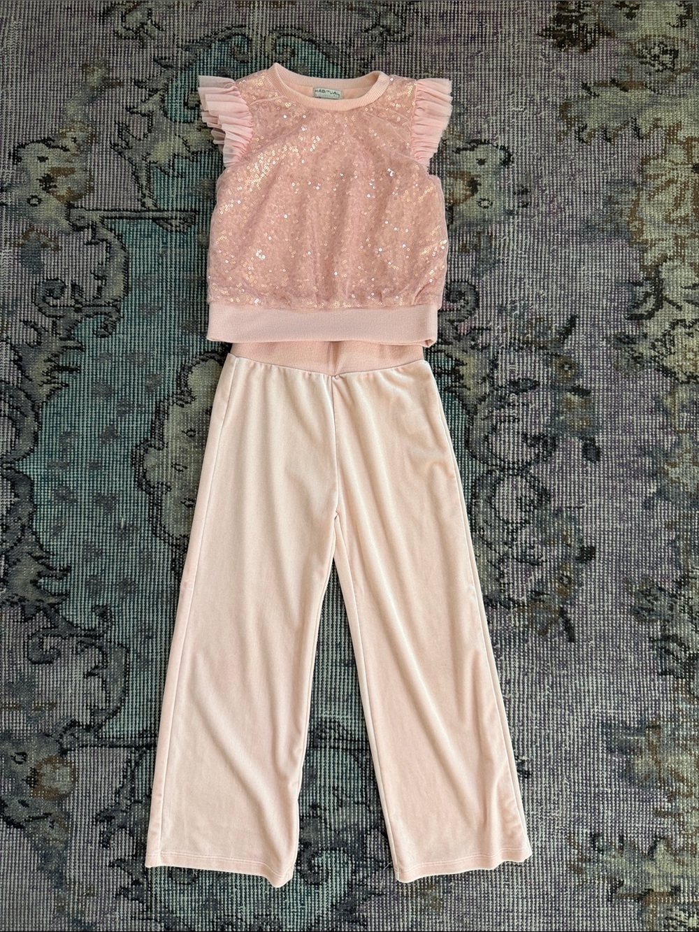 Habitual Light Pink Sequin Ruffle Pajama Set